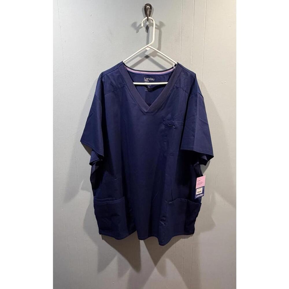 New Mens Landau ProFlex Top V-Neck Size 4XL Navy W/Rib Detail